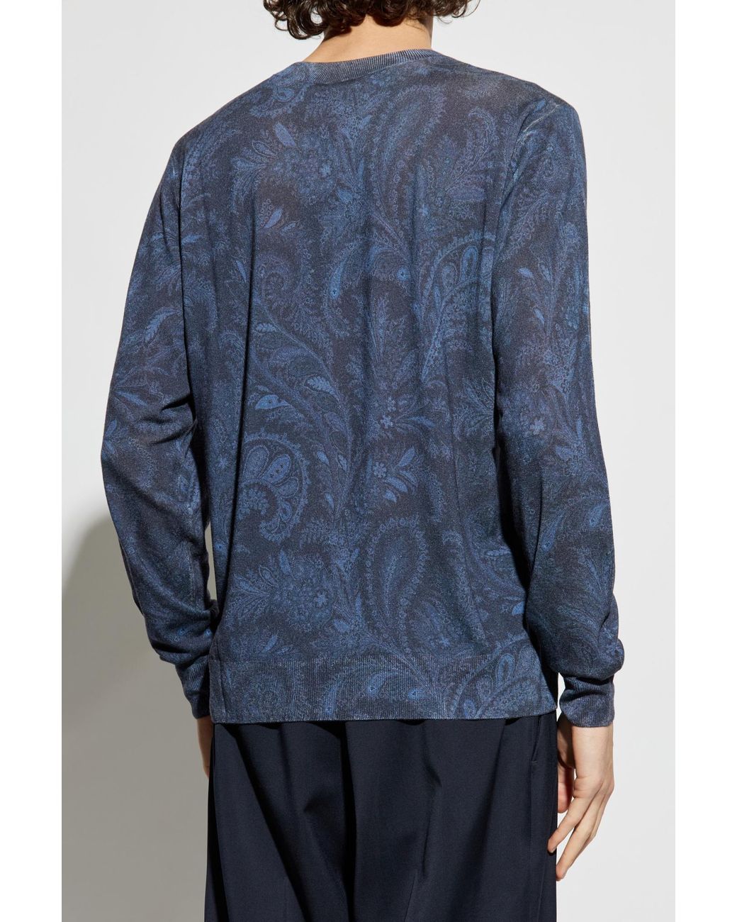 Etro Blue Patterned Crewneck Knitted Jumper for men