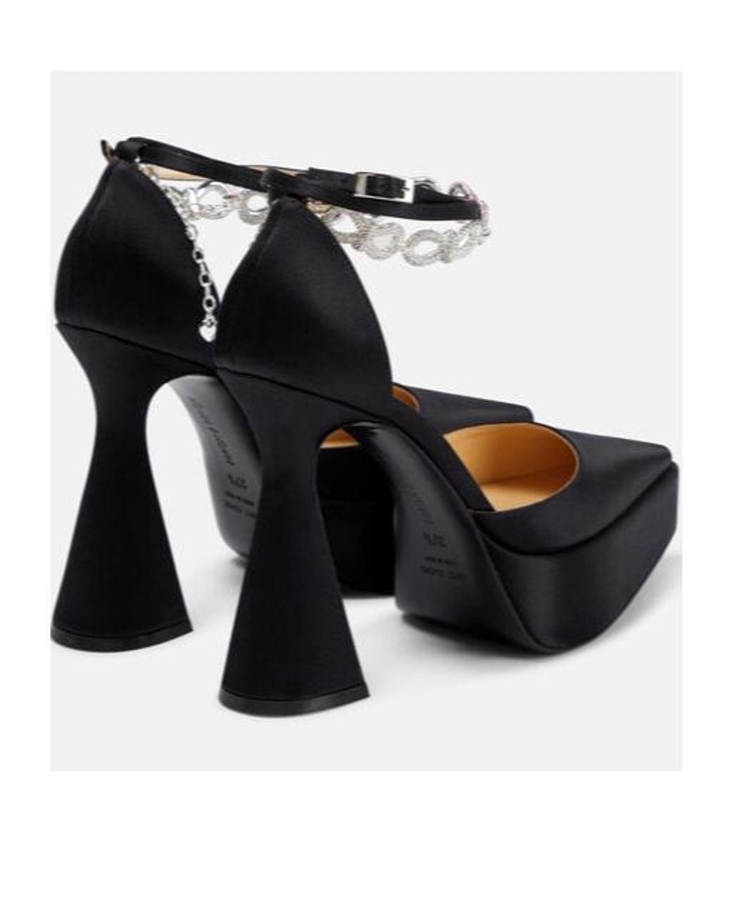 Mach & Mach Black Bow Chain Embellished Satin Platform Pumps