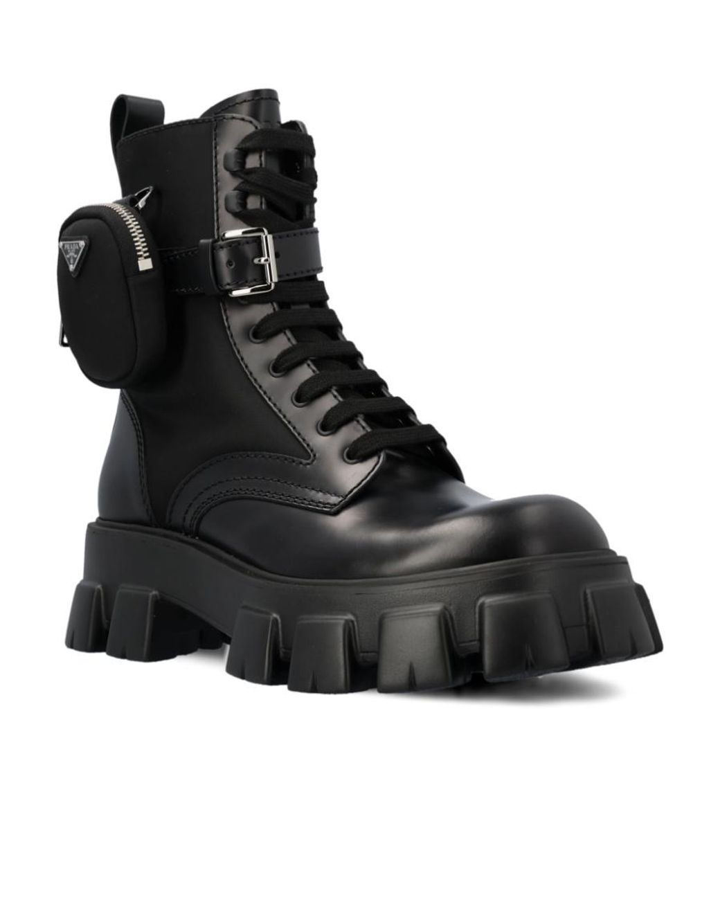Prada Black Round Head Lace-Up Short Boots With High Side for men