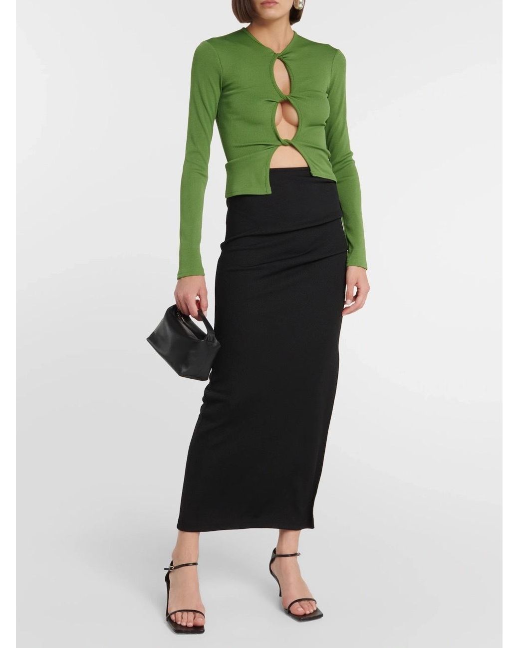 Christopher Esber Black Open Twist Ribbed-Knit Maxi Skirt