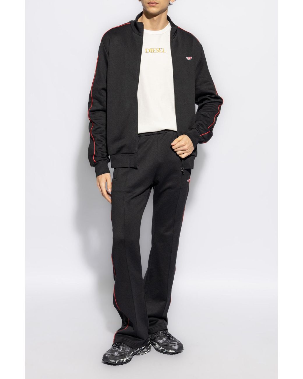 DIESEL Black Logo Embroidered Sweatpants for men