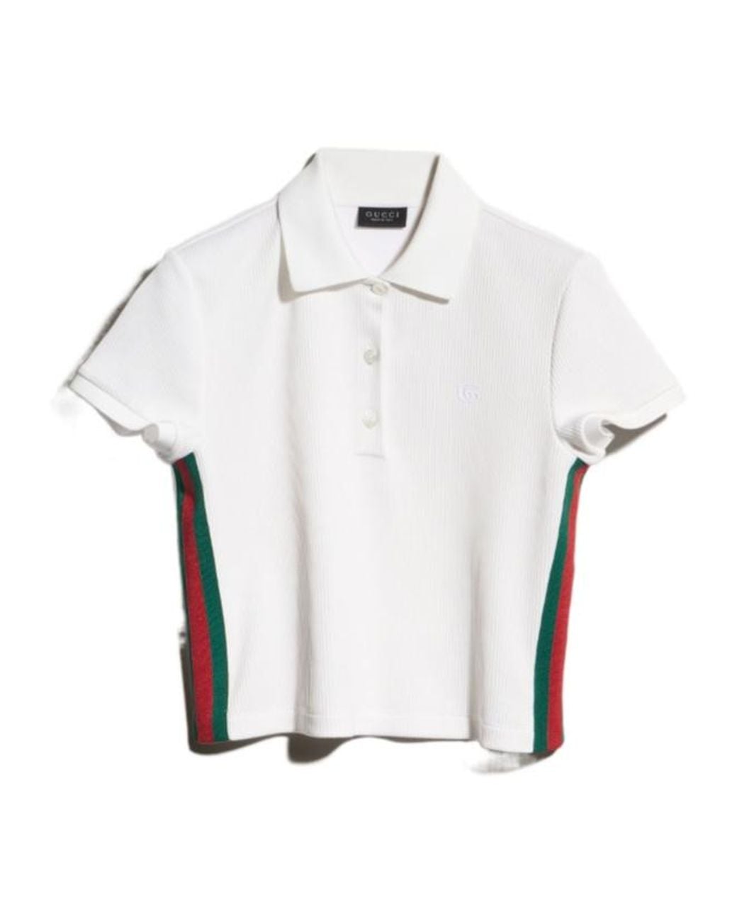 Gucci White Web Detailed Ribbed Jersey Polo Shirt