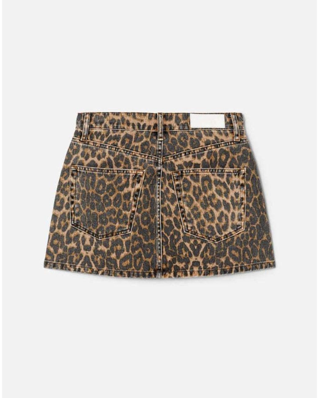 Re/done Brown Animal Print Denim Mini Skirt
