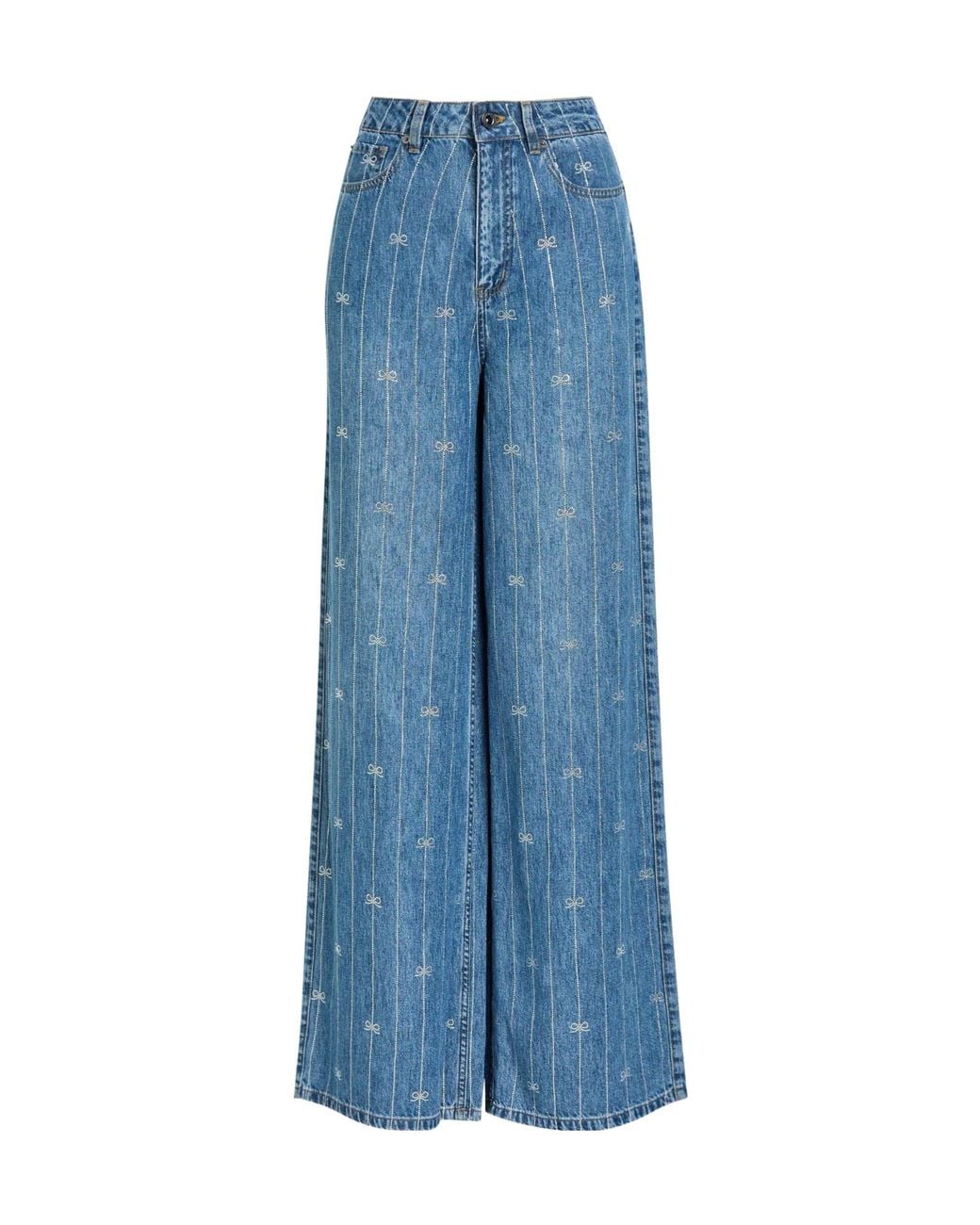 Self-Portrait Blue Mid-Rise Wide-Leg Jeans