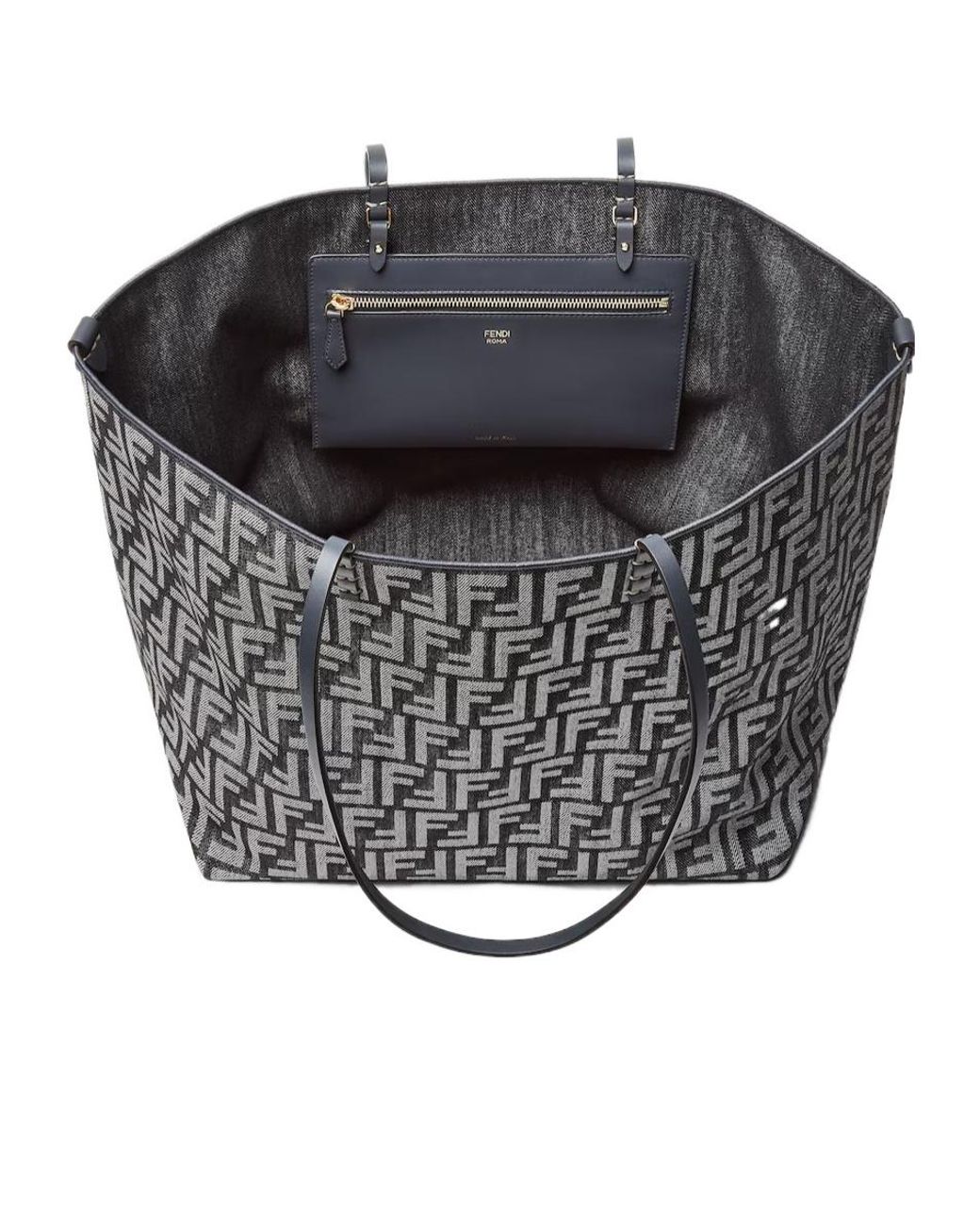 Fendi Black Roll Large Ff Jacqurd Reversible Tote Bag