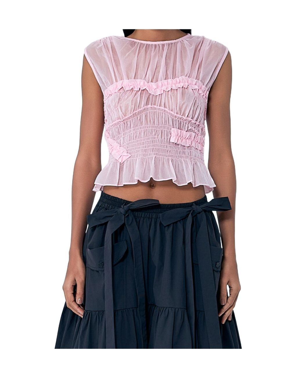 CECILIE BAHNSEN Blue Sheer Ruffle Blouse