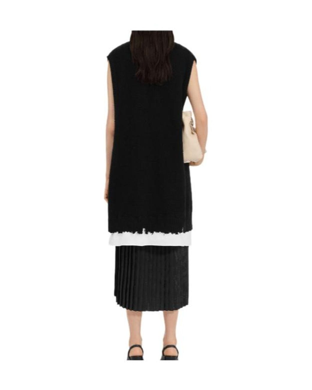 MM6 by Maison Margiela Black Frayed V-Neck Knitted Dress