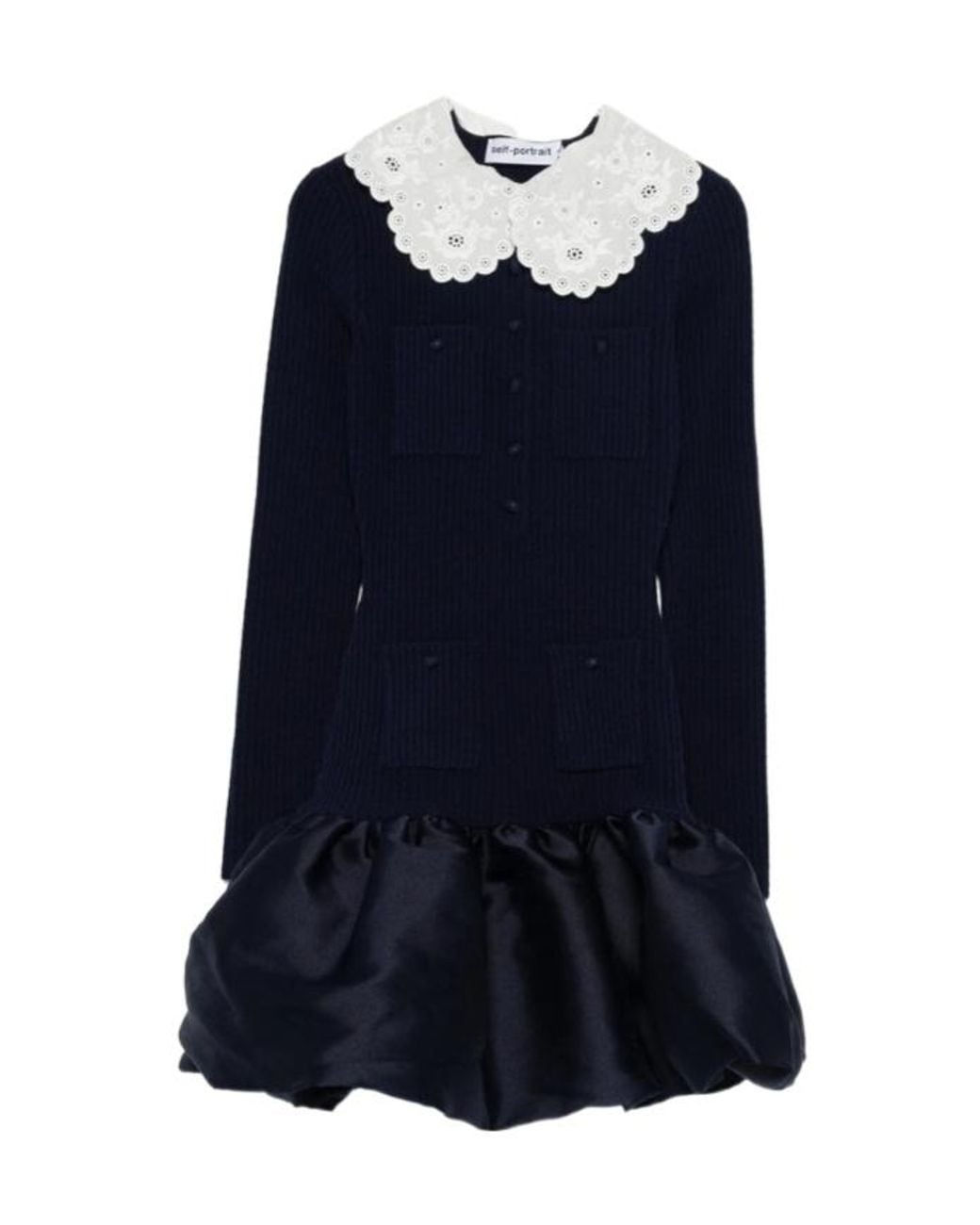 Self-Portrait Blue Knitted Taffeta Mini Dress