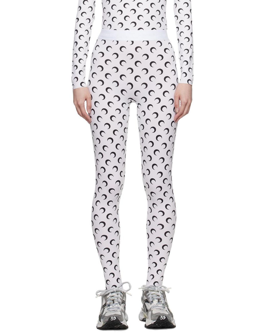 MARINE SERRE White Moon Printed Skinny-Cut Leggings