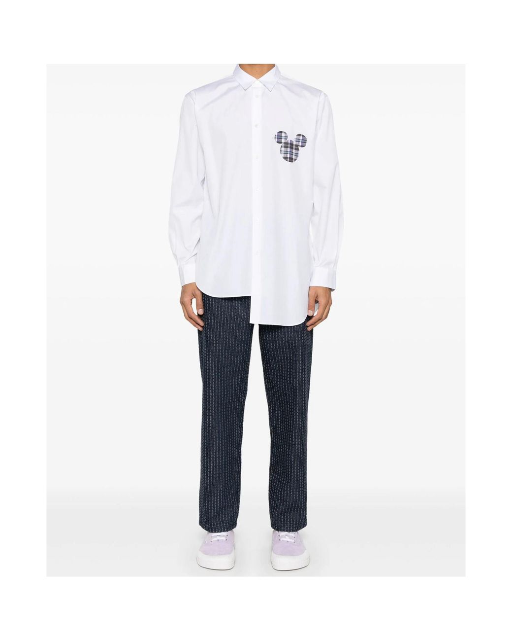 Comme des Garçons White Classic Shirt With Plaid Mickey Mouse Patch for men