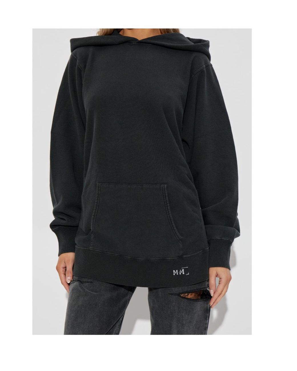 Maison Margiela Black Logo Printed Oversized Hoodie