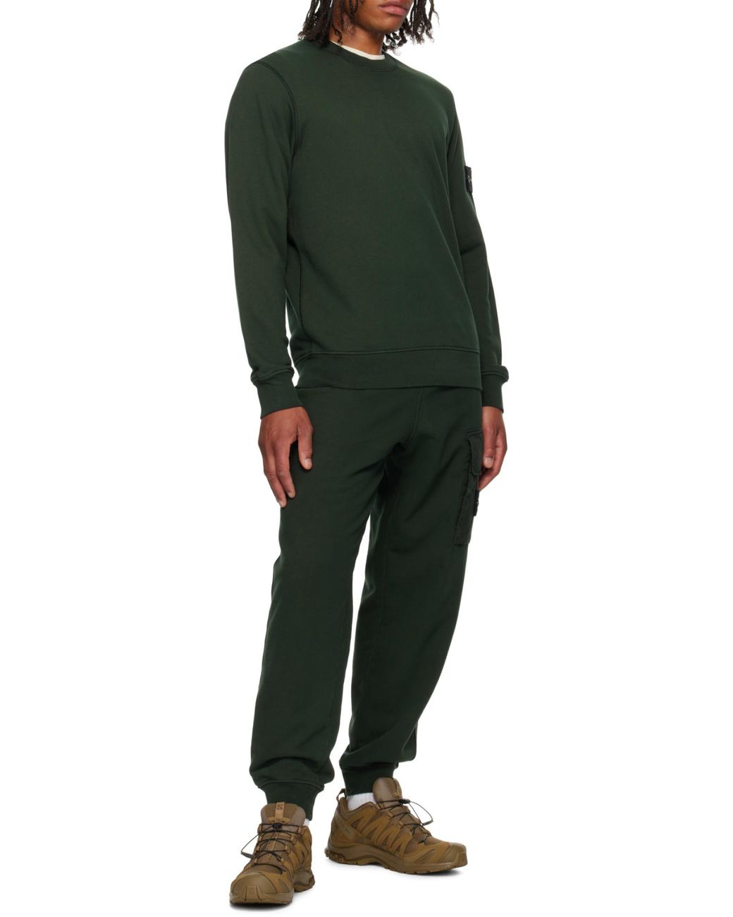 Stone Island Green Logo Patch Tapered-Leg Pants for men