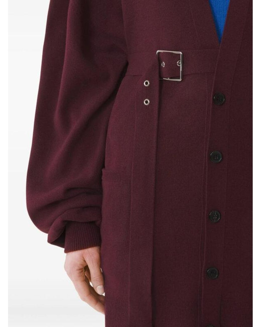 Lanvin Purple Belted Balloon-Sleeve Cardigan