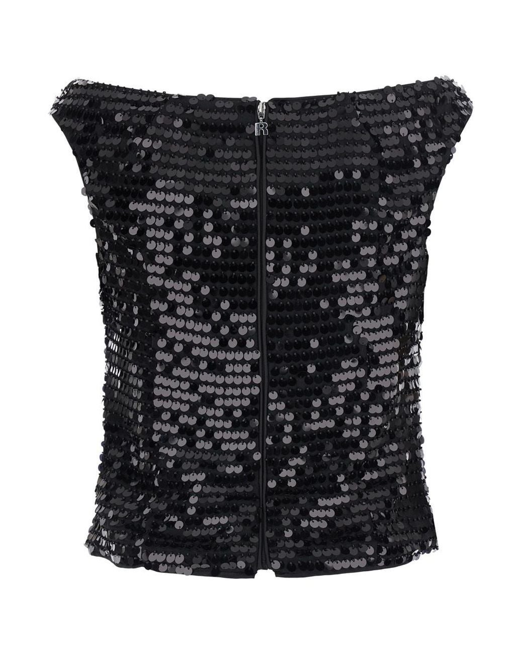 ROTATE BIRGER CHRISTENSEN Black Sequined Off-Shoulder Top