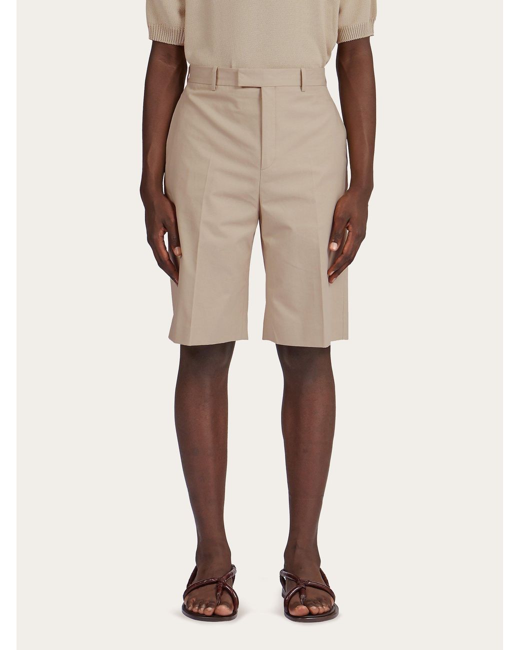 Ferragamo Natural Ferragamo Pressed-Crease Tailored Bermuda Shorts for men
