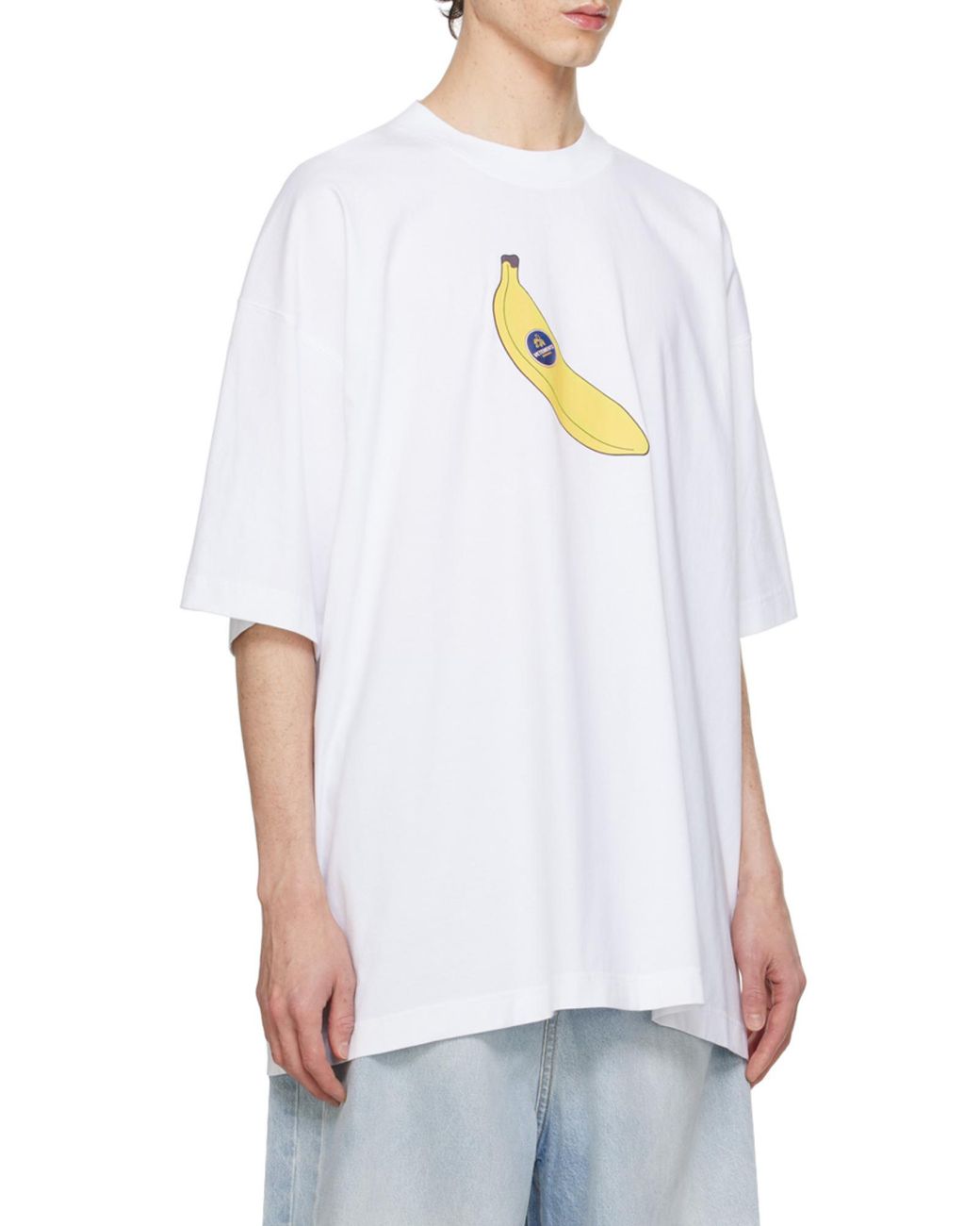 Vetements White Banana-Printed Oversized T-Shirt for men