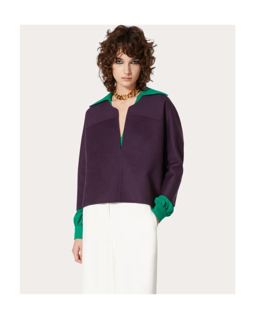 Valentino Purple V-Neck Cropped-Sleeve Knitted Top