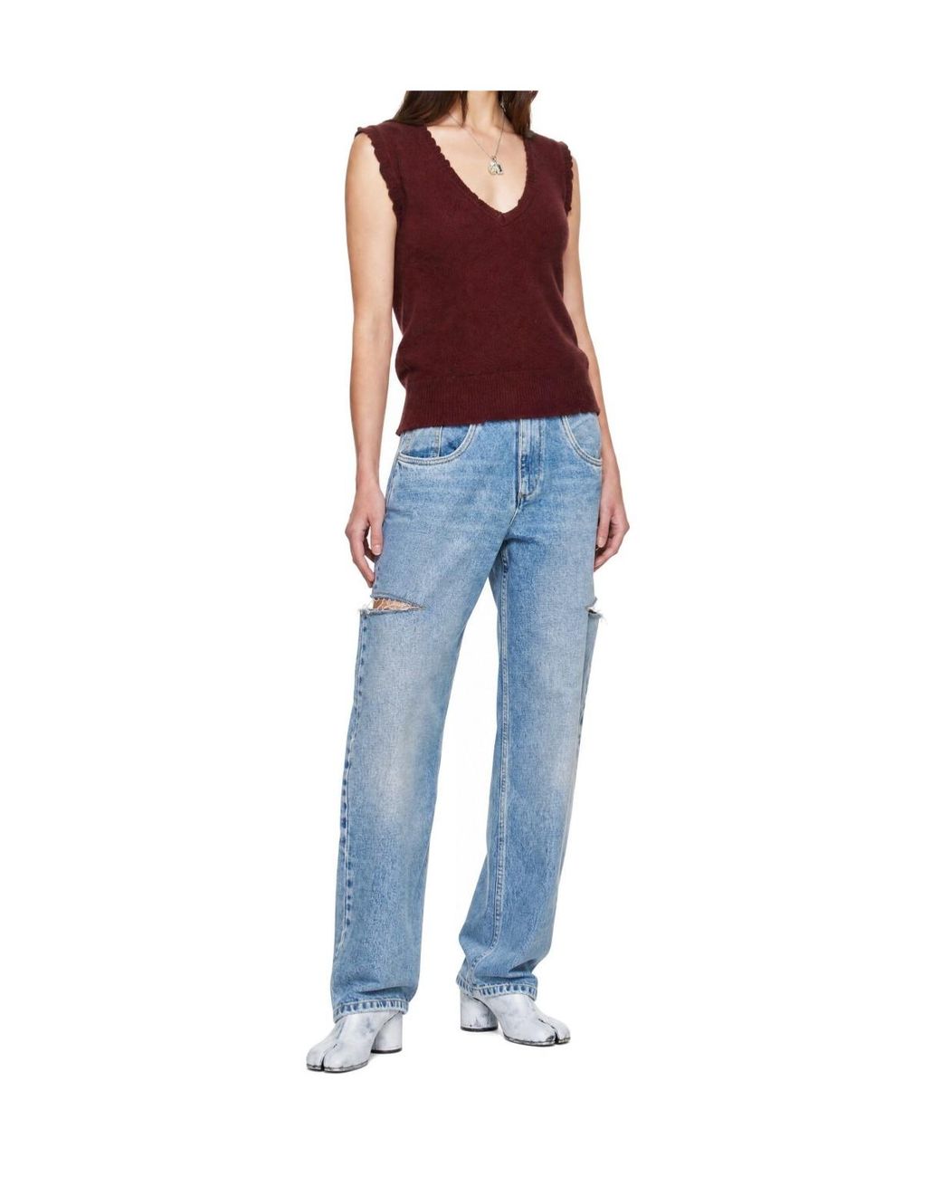 Maison Margiela Red Distressed Knitted Vest