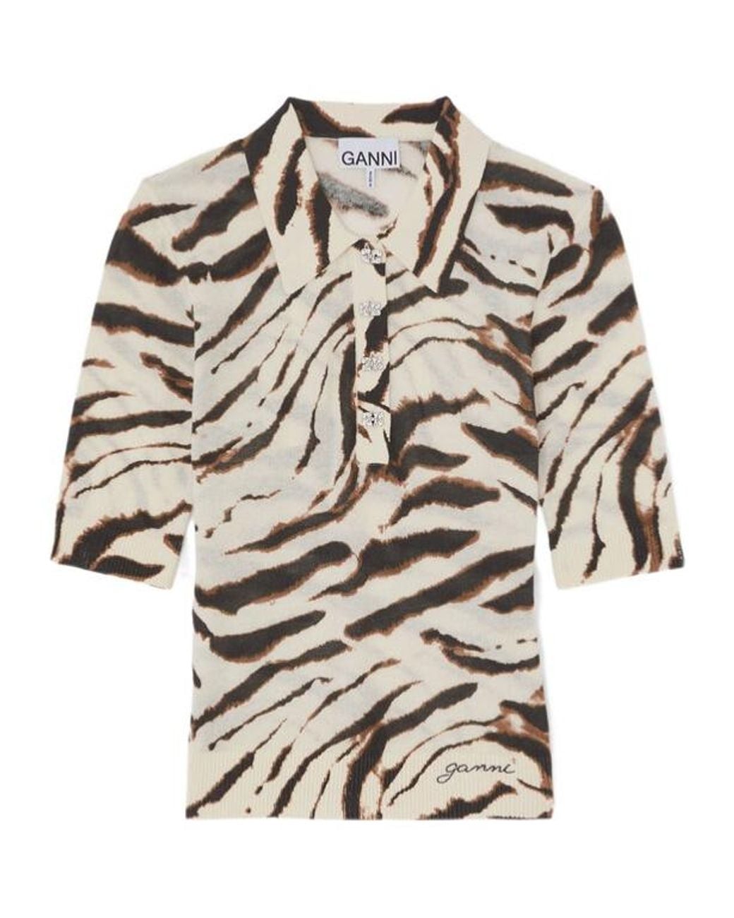 Ganni Multicolor Jacquard Pattern Polo Top