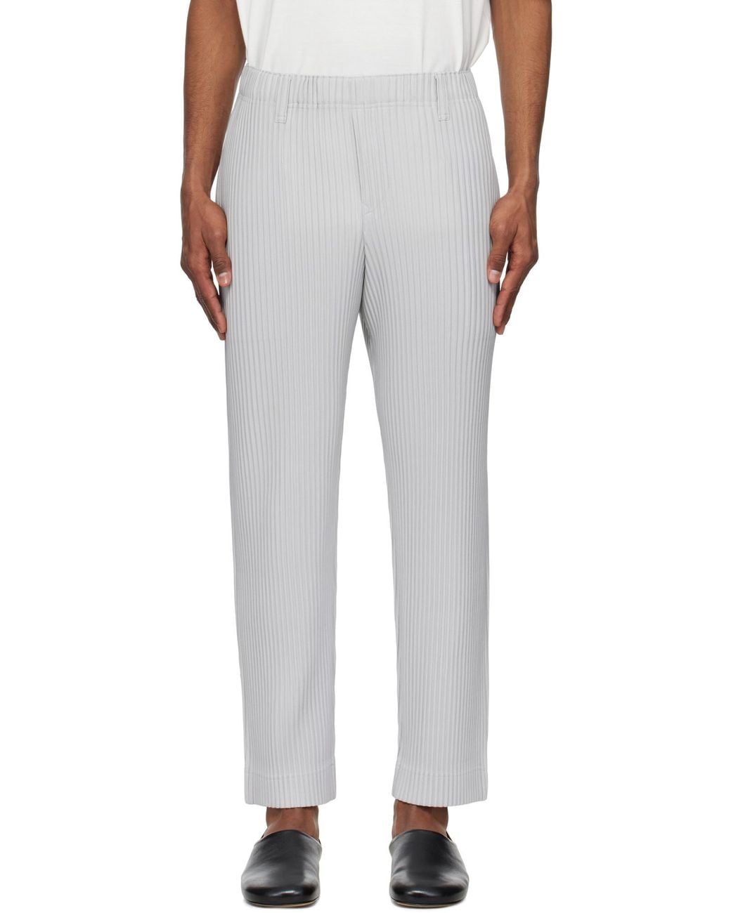 Homme Plissé Issey Miyake Gray Pleated Straight-Leg Trousers for men