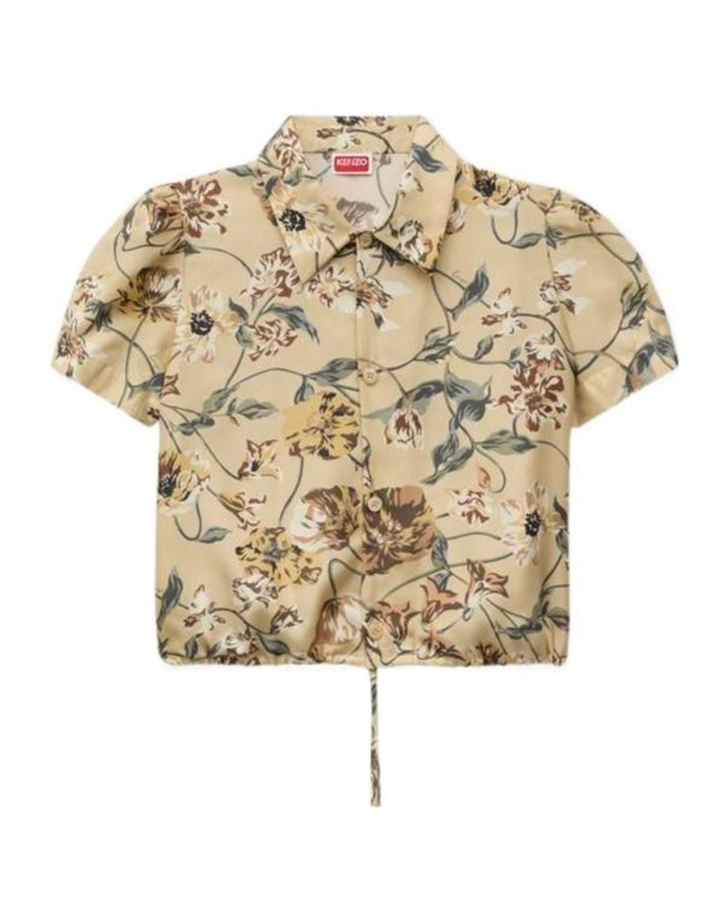 KENZO White Floral Print Drawstring Shirt