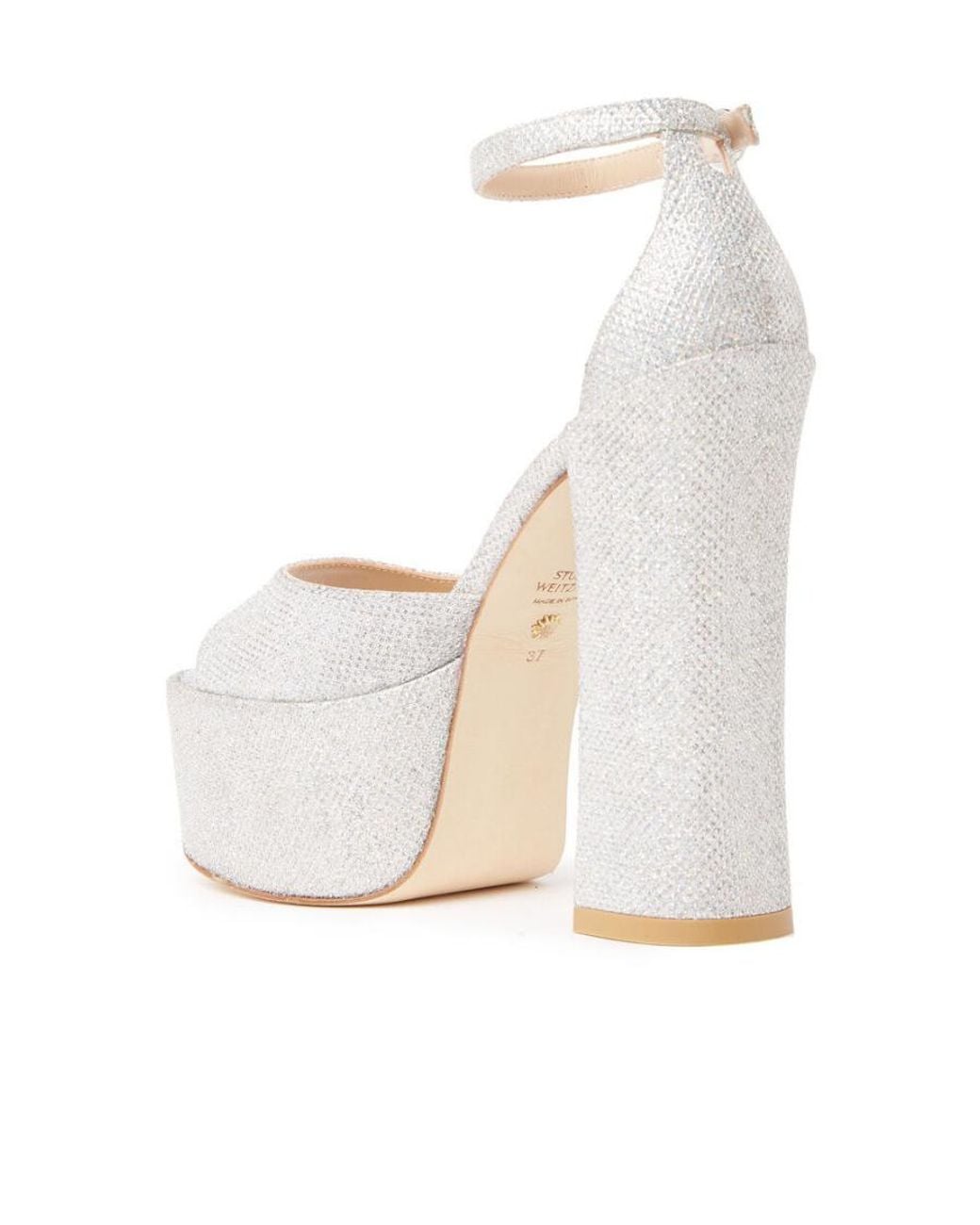 Stuart Weitzman White Thick Soled High-Heeled Sandals