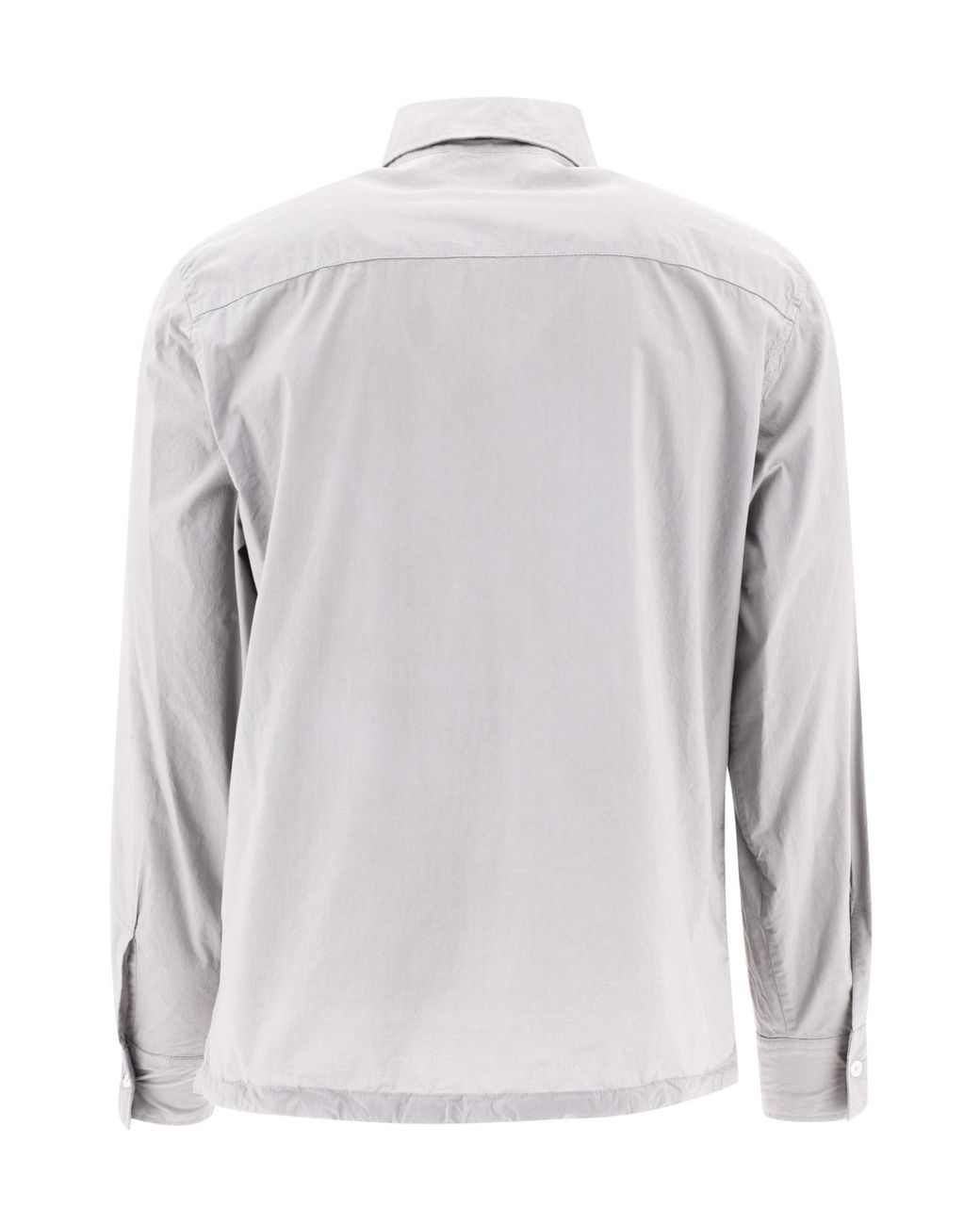 C P Company Gray Embroidered-Logo Poplin Shirt for men