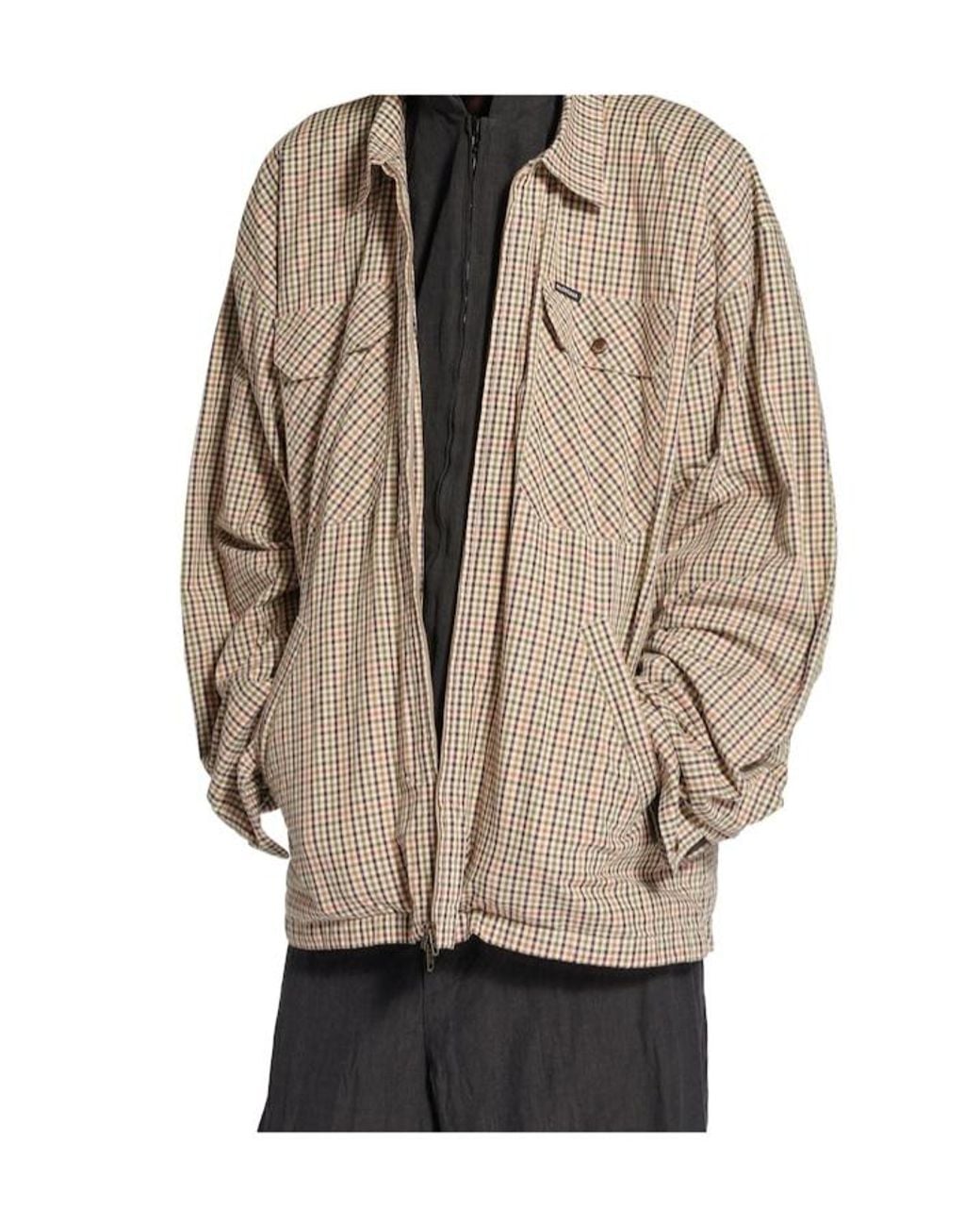 Balenciaga Gray Checked Zipped Shirt for men