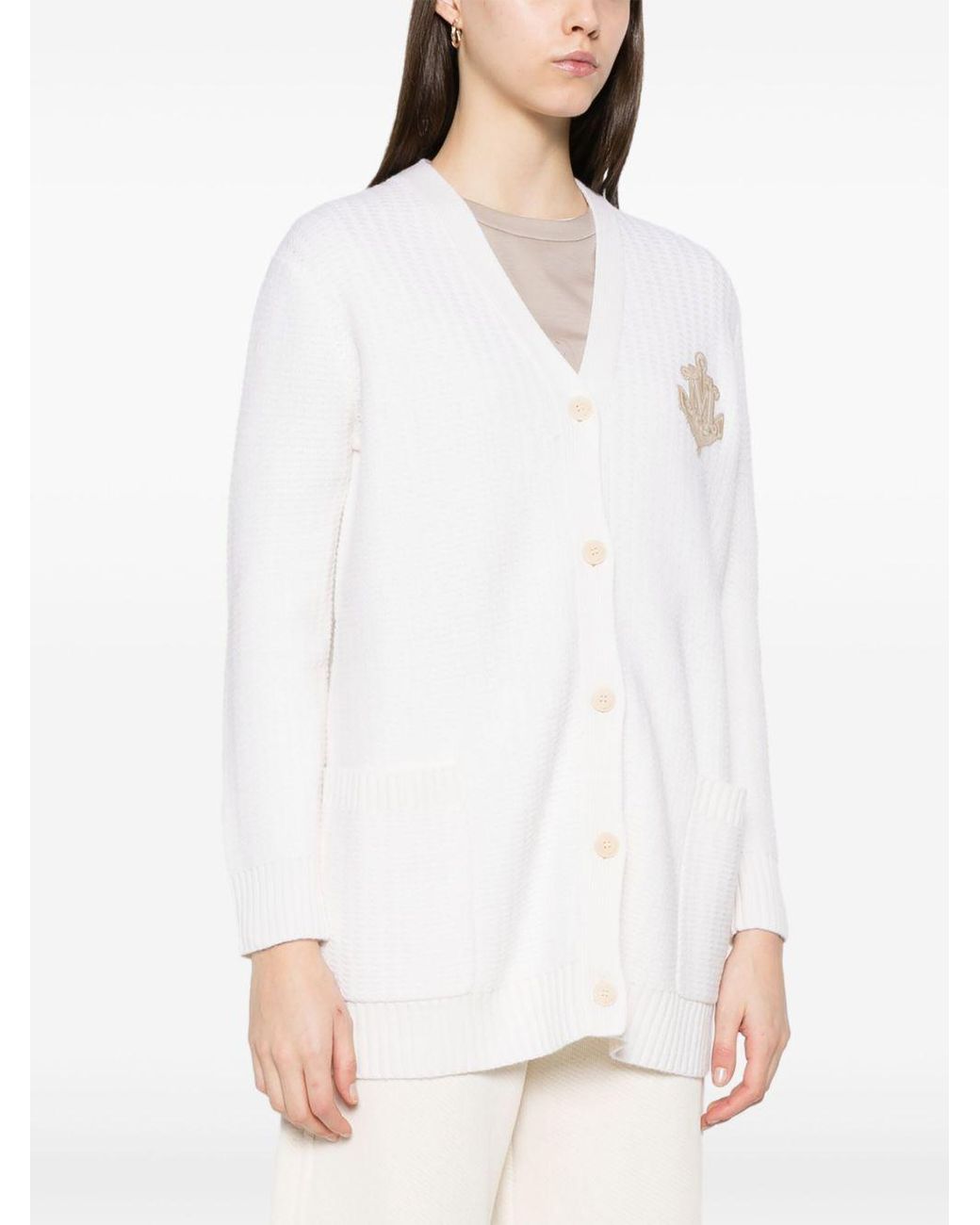 Max Mara White Ravello V-Neck Button-Up Cardigan