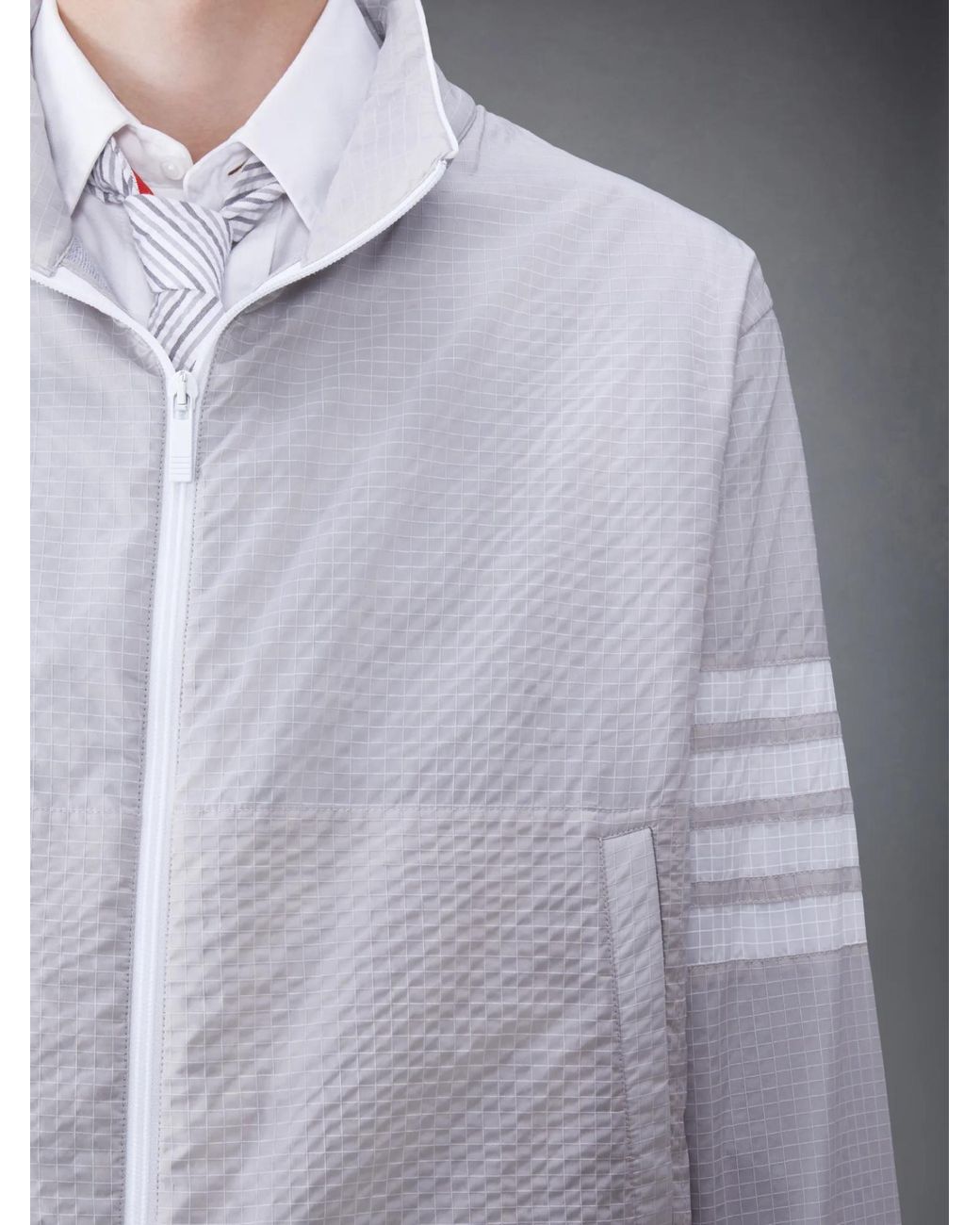 Thom Browne Gray 4-Bar Zipped Ripstop Jacket for men
