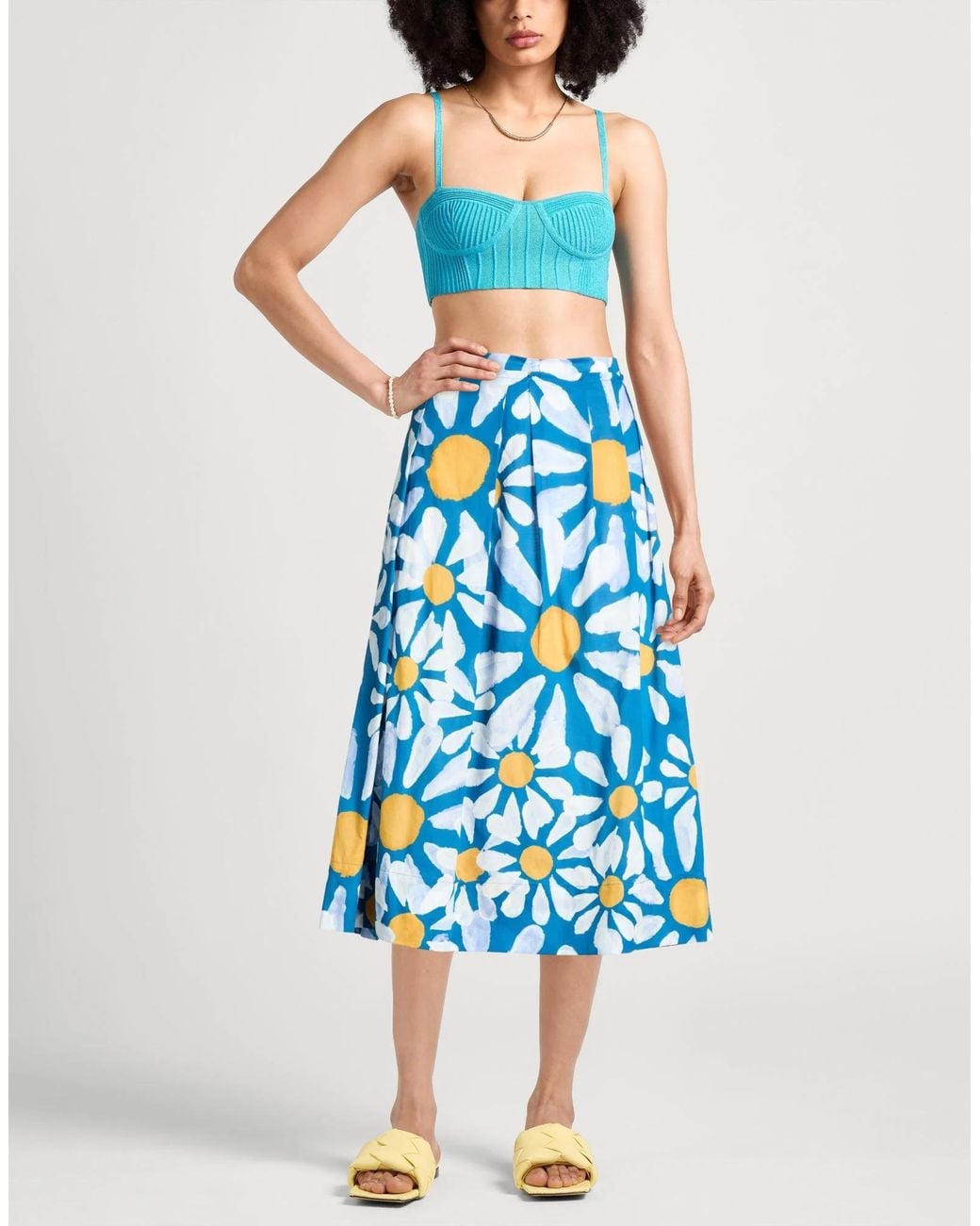 Marni Blue Pleated Floral Skirt