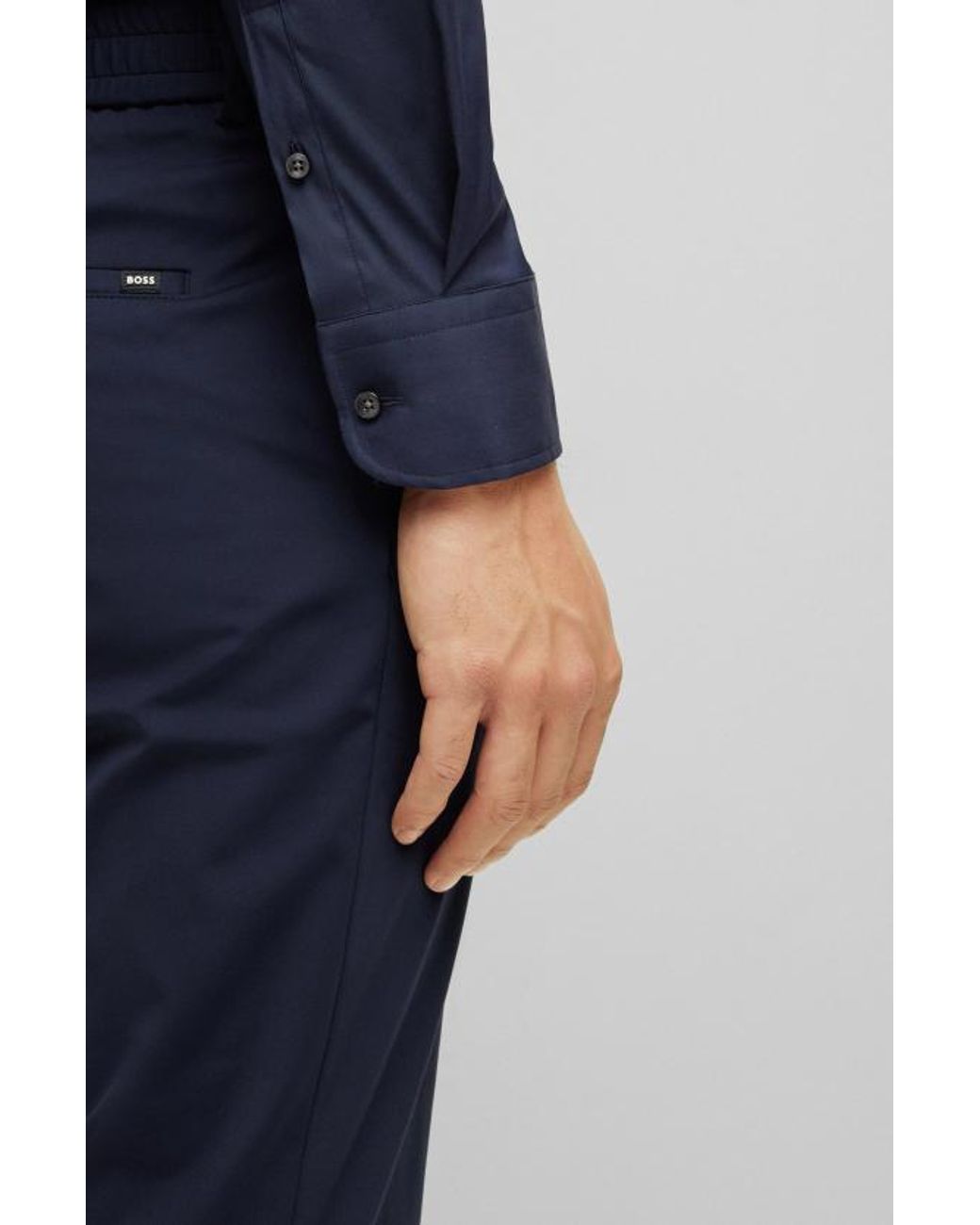 Boss Blue Spread-Collar Poplin Shirt for men
