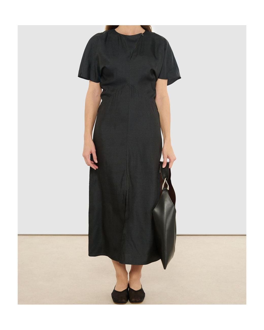 Soeur Black Ella V-Neck Short-Sleeve Midi Dress