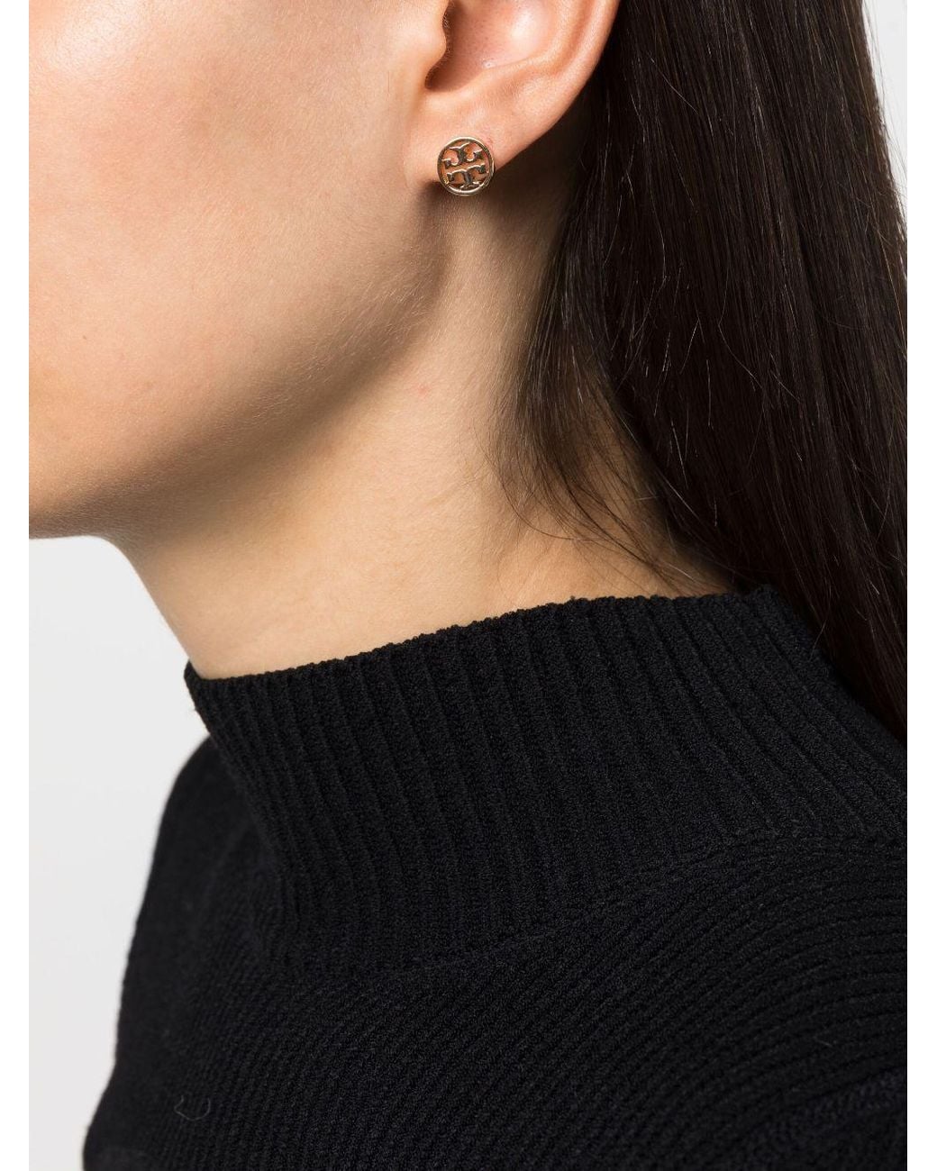 Tory Burch Metallic Miller Double T Logo Plaque Stud Earrings