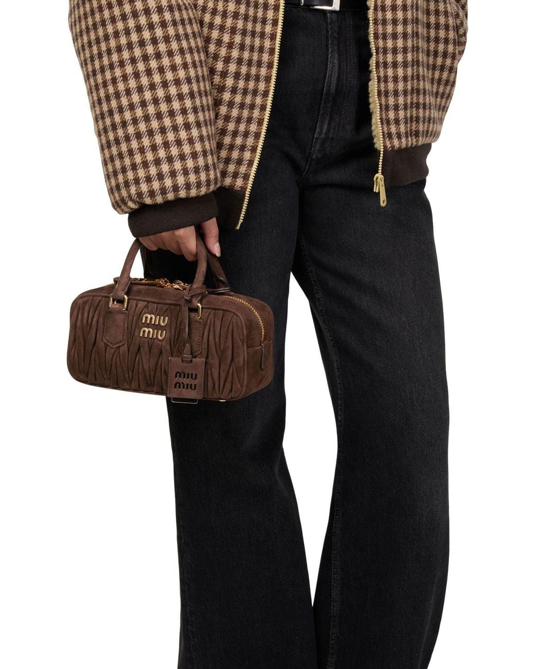 Miu Miu Brown Small Quilted Suede Arcadie Bag