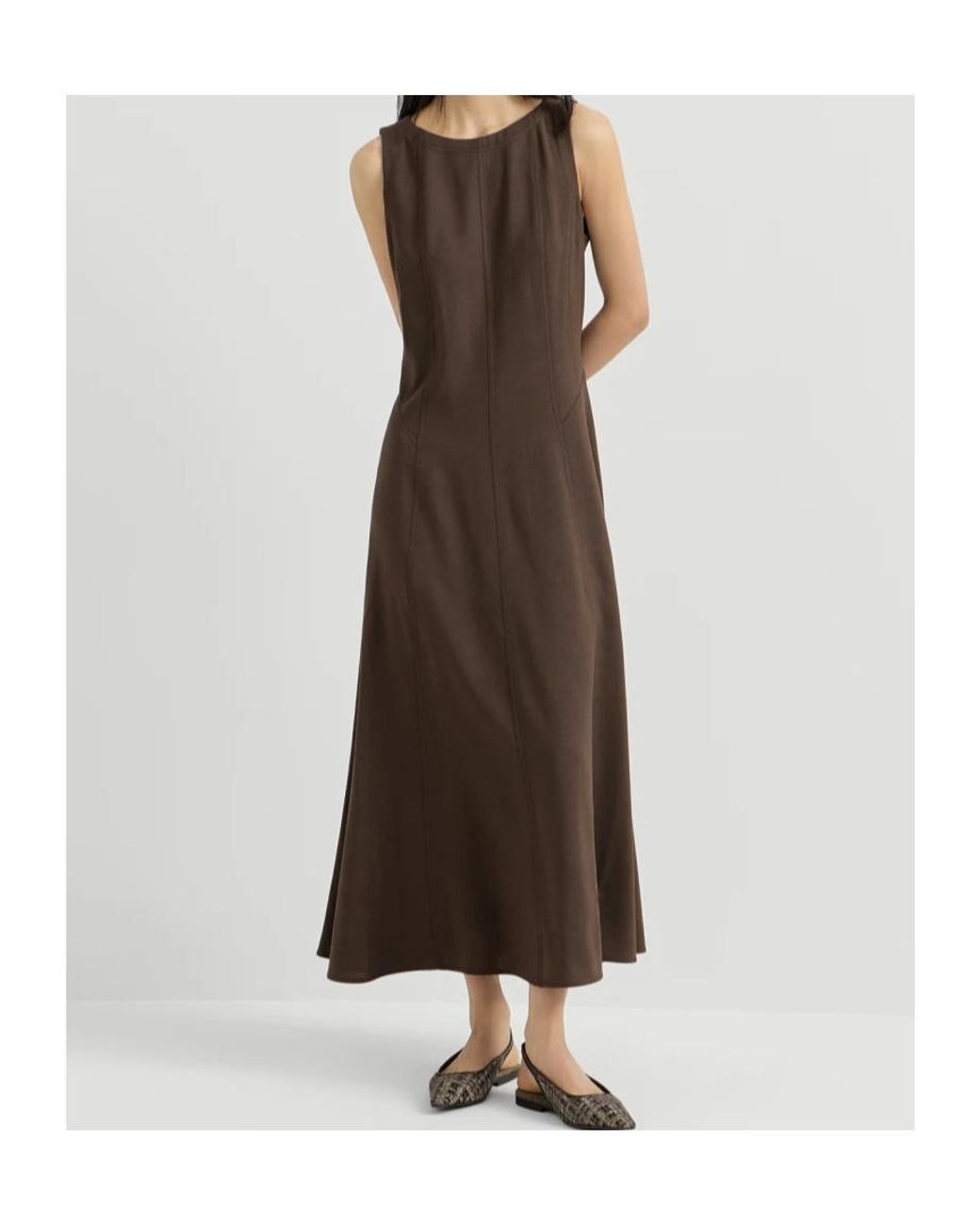 Brunello Cucinelli Brown Virgin Wool Fluid Twill Flared Dress