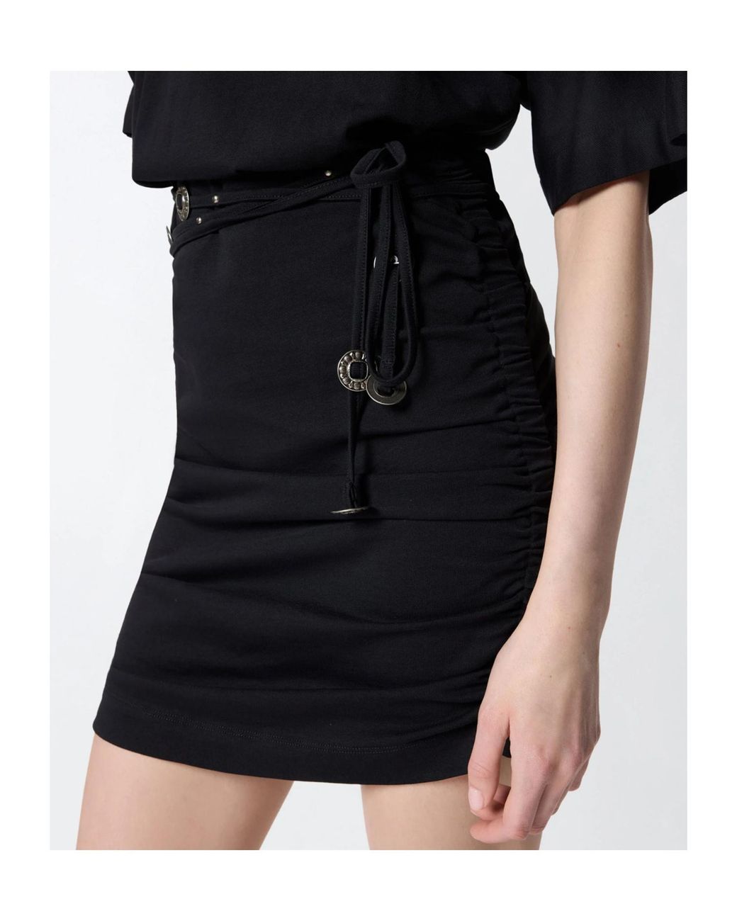 Pinko Black Ruched Belted T-Shirt Dress