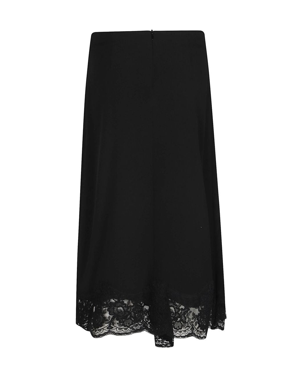 P.A.R.O.S.H. Black Arnia Lace-Trim Midi Skirt