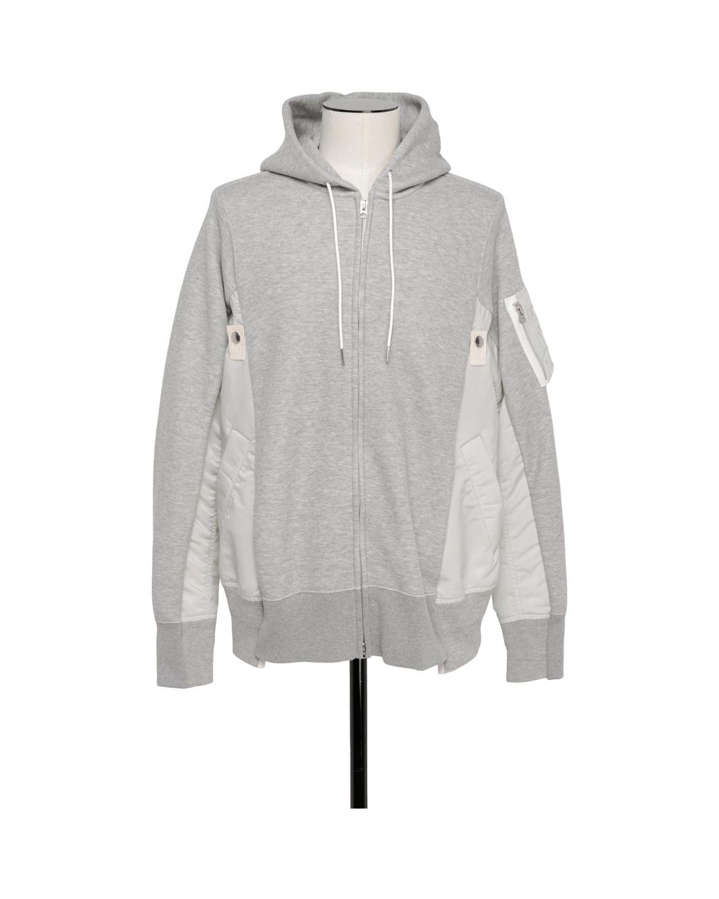 Sacai Gray Panelled Zip-Up Hoodie for men