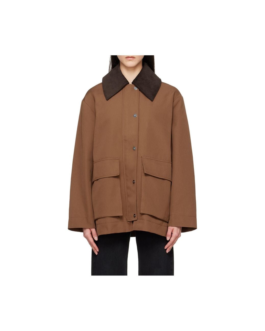 Ganni Brown Contrast-Collar Button-Front Jacket With Patch Pockets