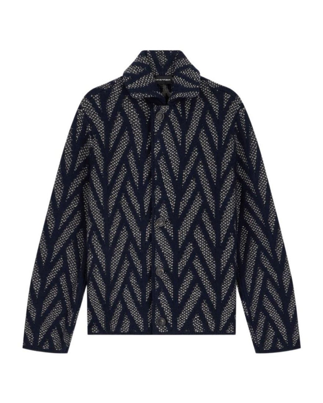 Emporio Armani Blue Chevron Knitted Jacket for men