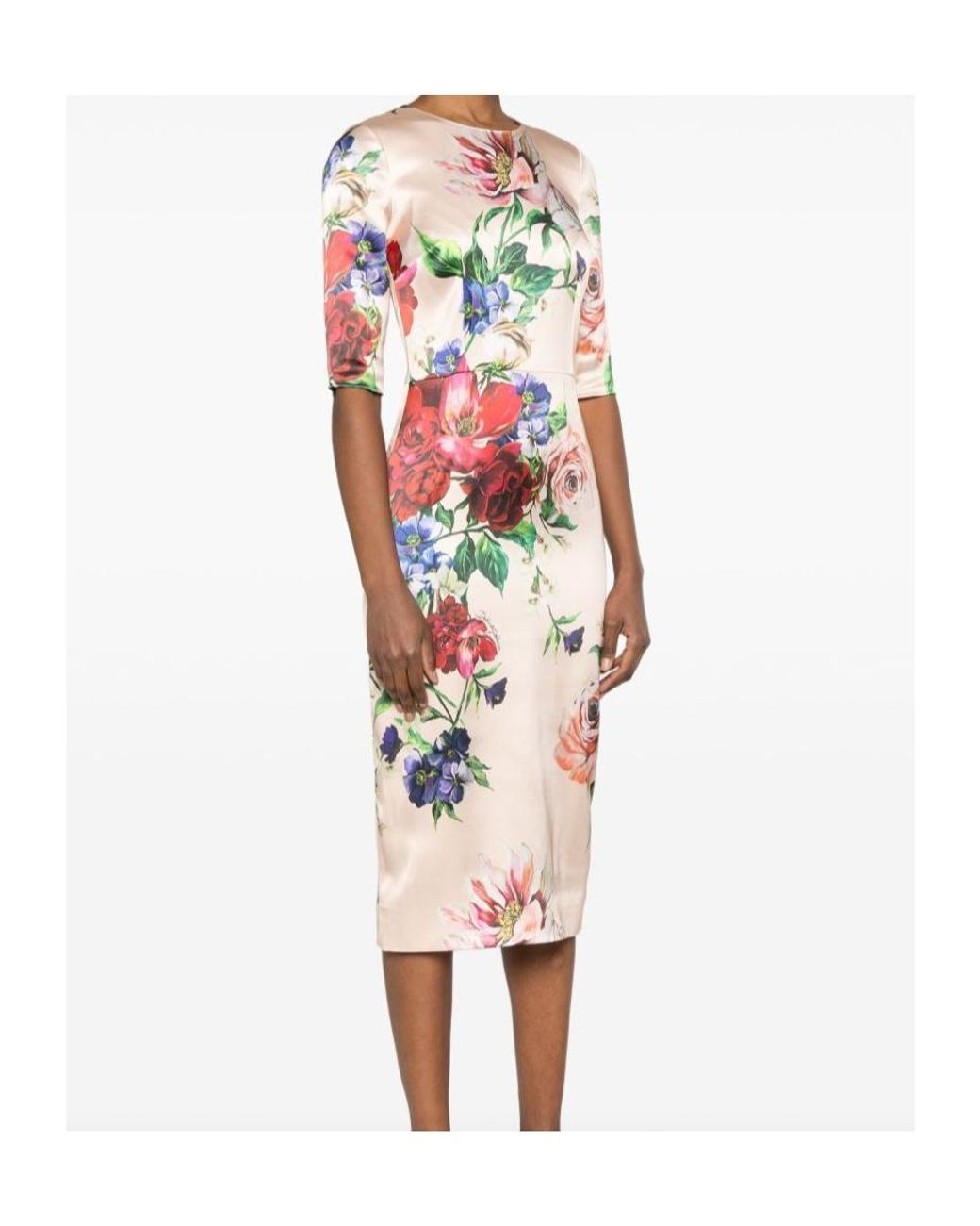 Dolce & Gabbana Pink Floral Printed Midi Dress