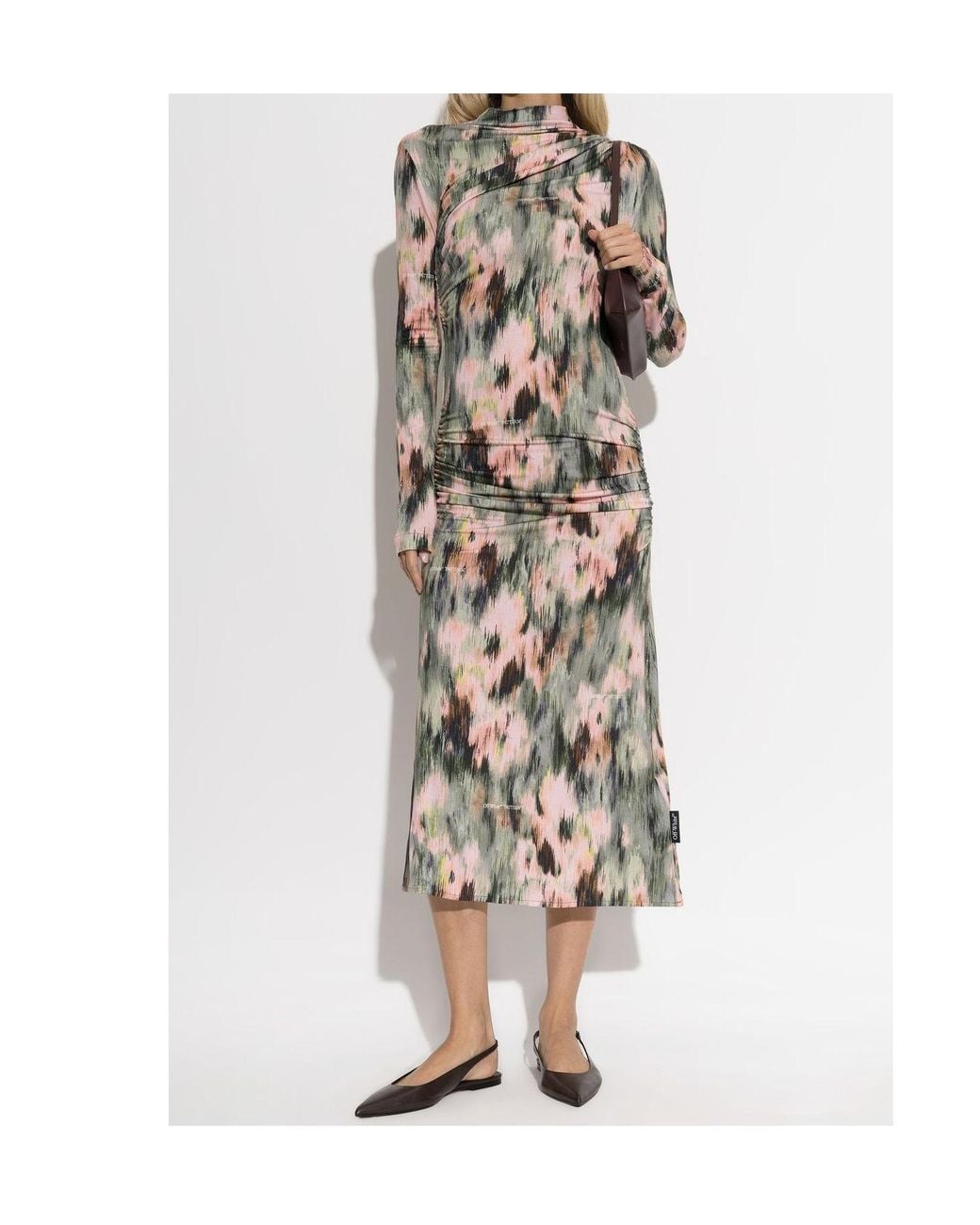 Off-White c/o Virgil Abloh Multicolor All-Over Floral Printed Long-Sleeved Dress