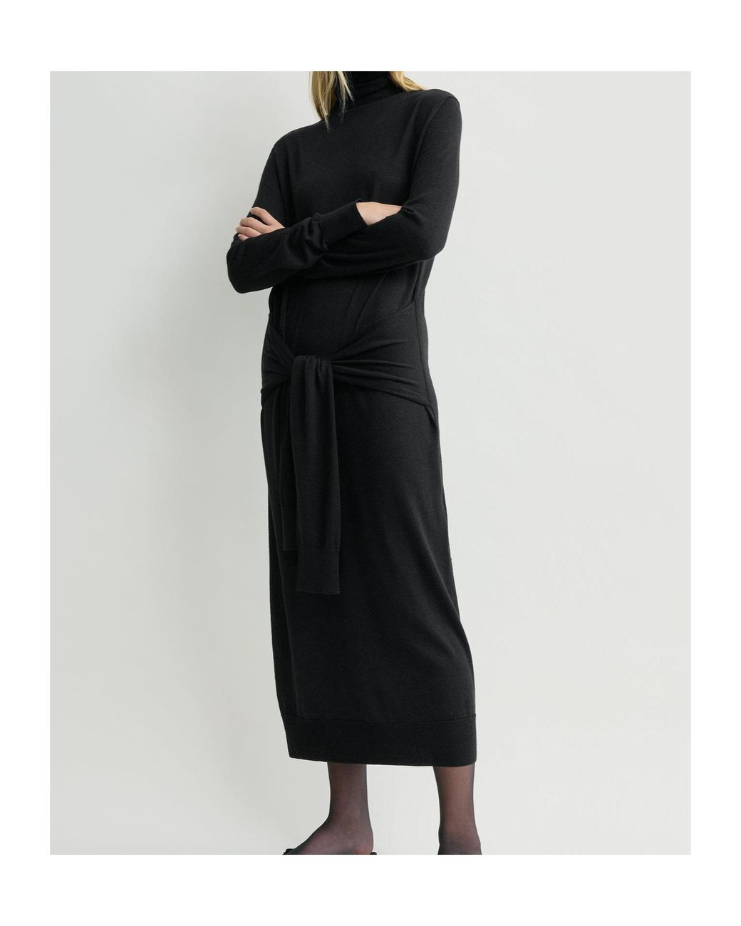 Totême Black Double-Sleeve Turtleneck Midi Dress