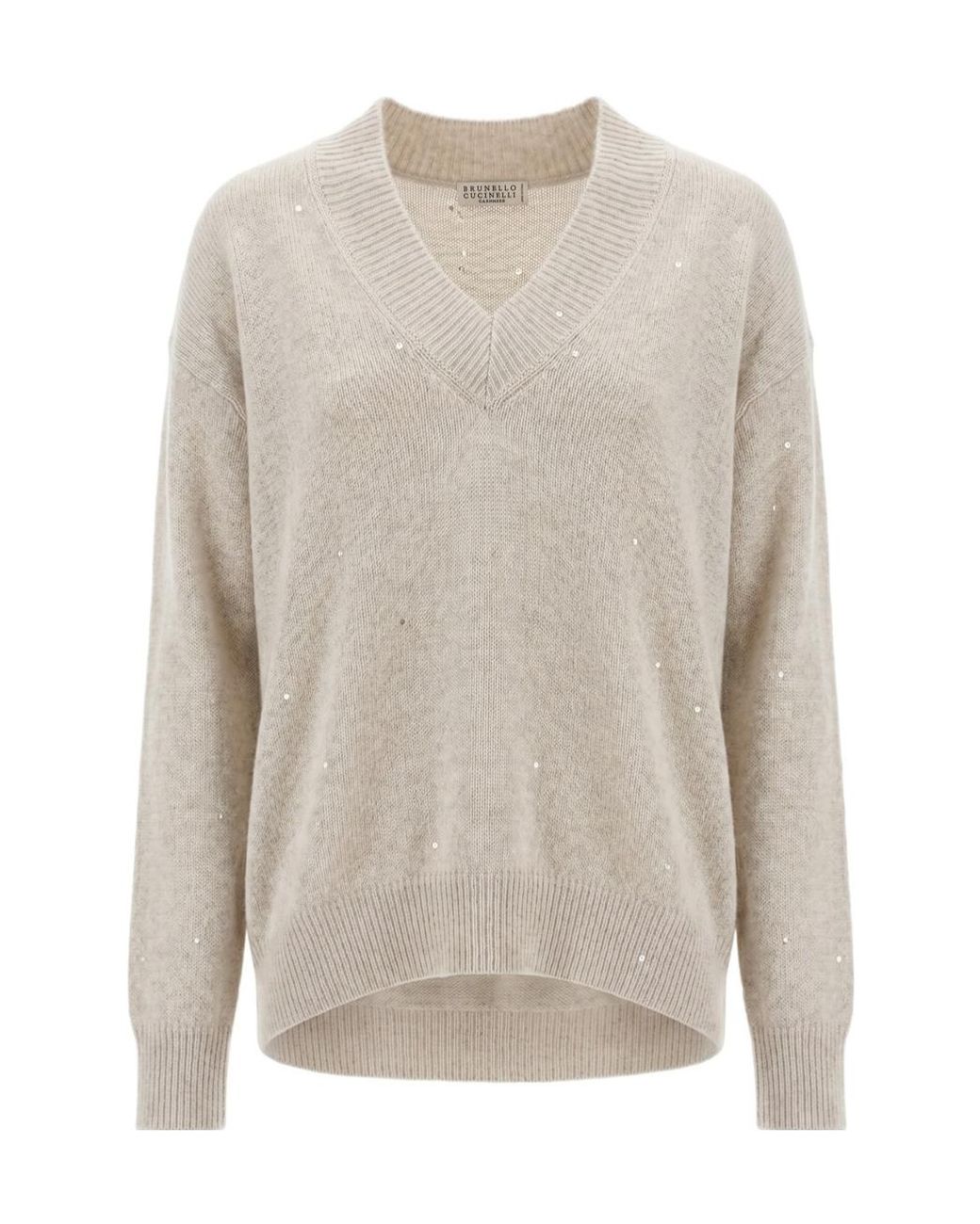 Brunello Cucinelli Natural Cashmere And Silk Diamond Yarn Sweater