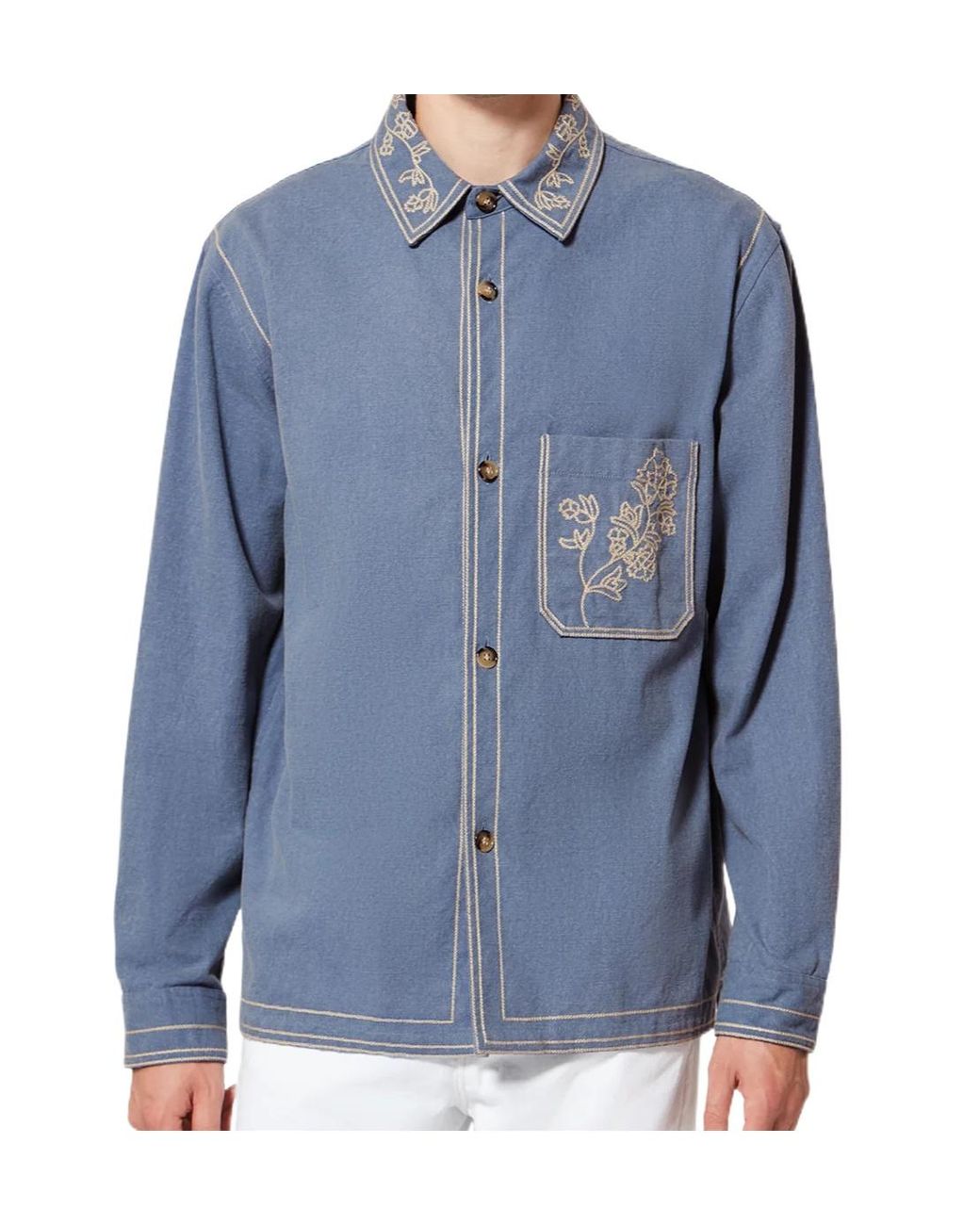 Isabel Marant Blue Rudy Embroidered Overshirt for men