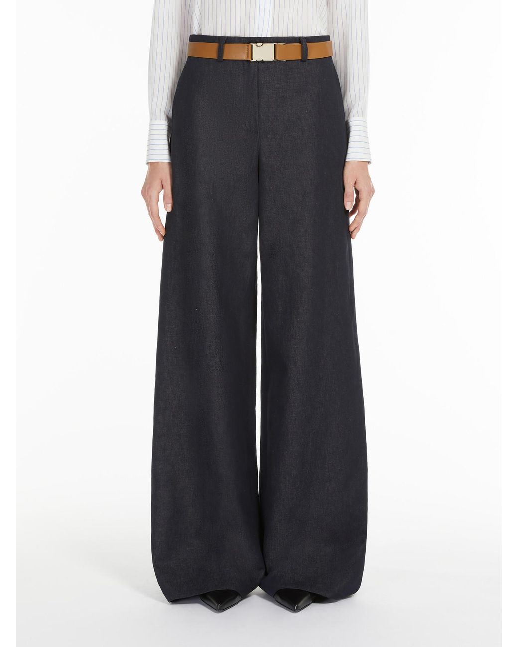 Max Mara Black Studio Murge Belted Wide Leg Trousers
