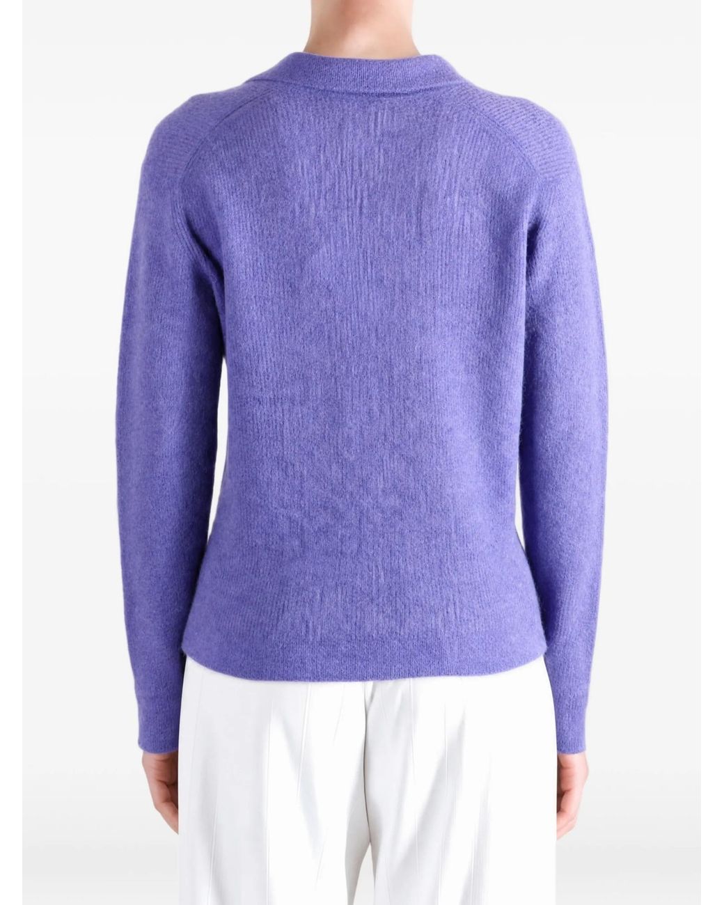 Auralee Blue Spread-Collar Knitted Top