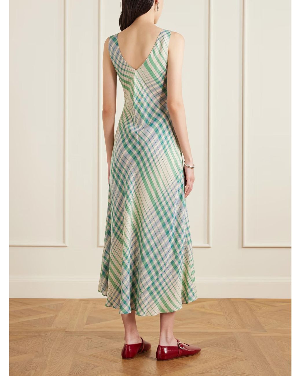 Polo Ralph Lauren Green Checked Woven Midi Dress