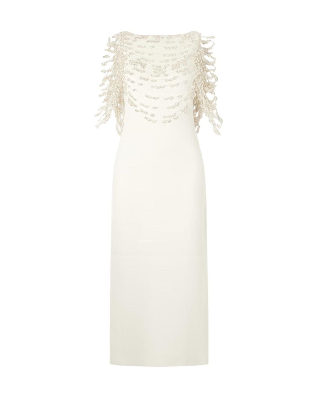 Cult Gaia White Meri Cape-Effect Open-Back Embellished Knitted Midi Dress
